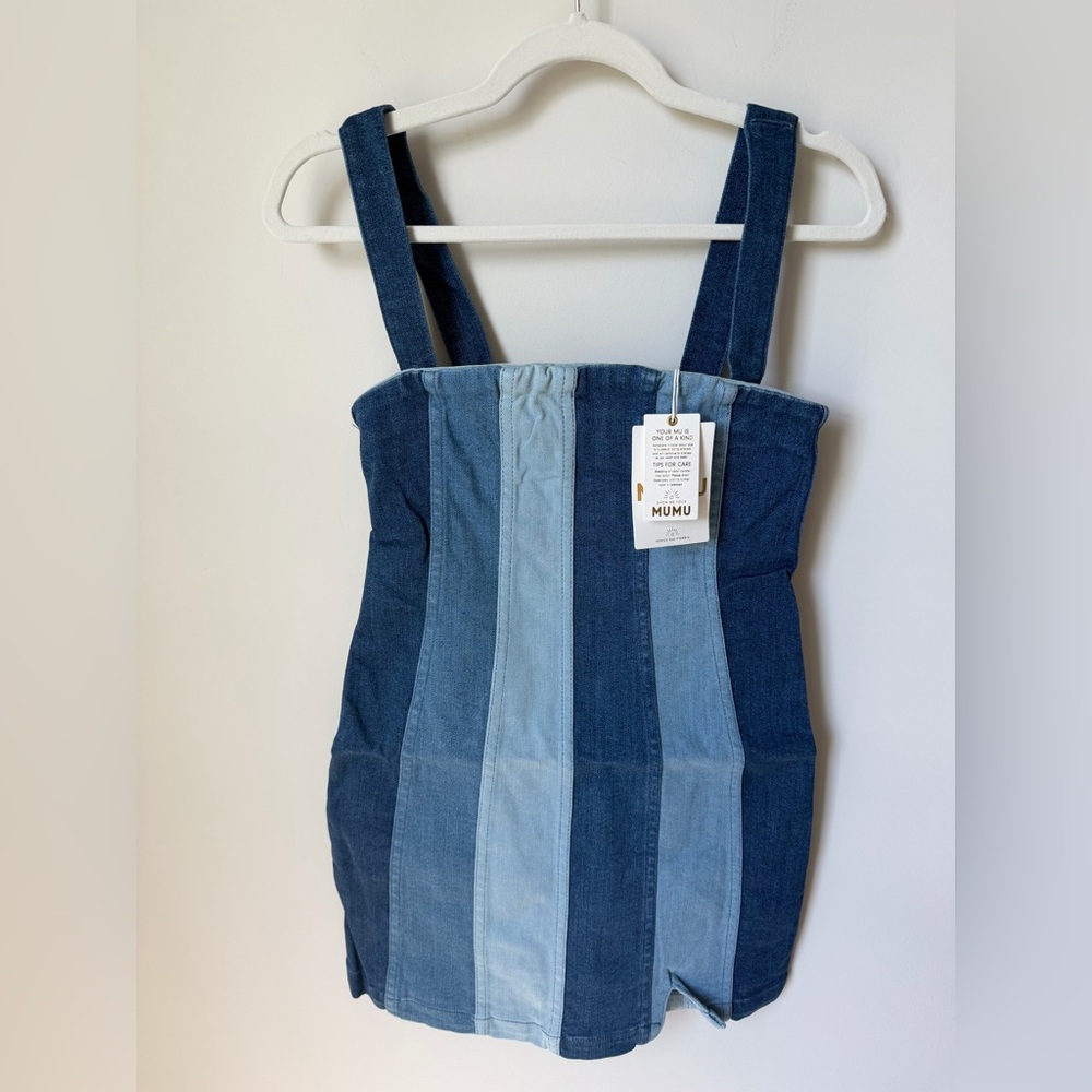 Show Me Your MuMu Striped Denim Mini Dress in Light and Dark Blue